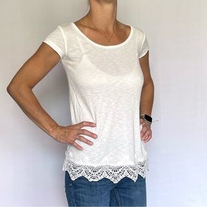 Lace trim open back top